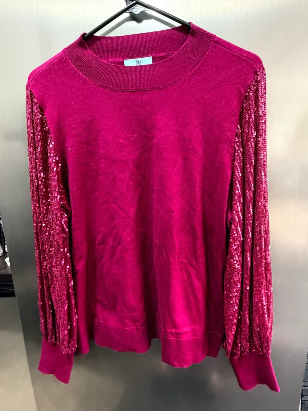 CeCe Fuchsia Sequin Sleeve Knit Sweatshirt